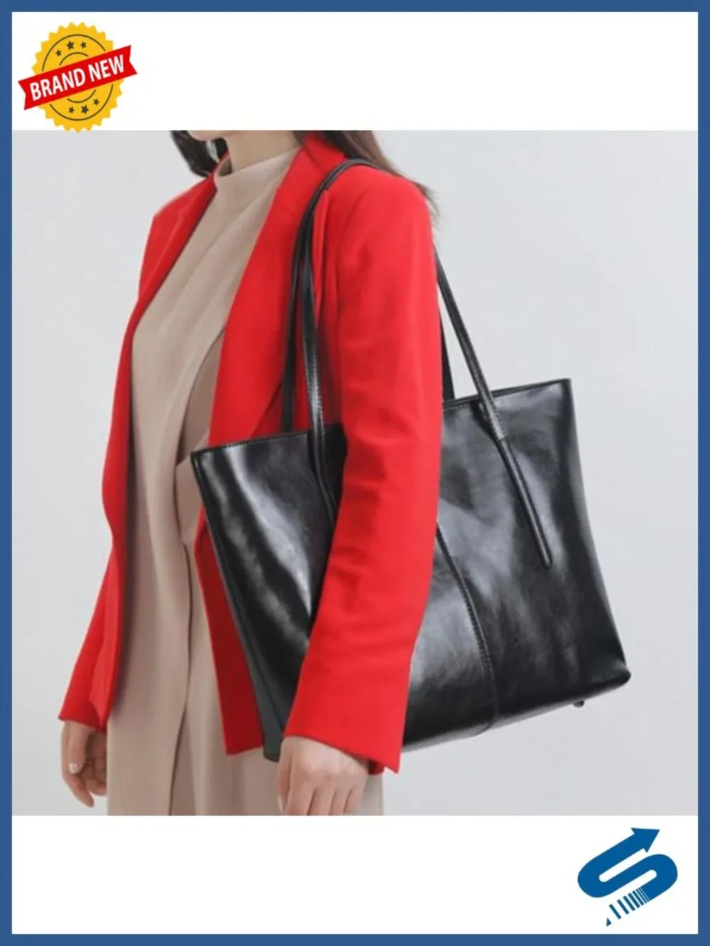 Vintage Genuine Leather Zipper Tote Bag for Women Cowhide Large Work Handbag